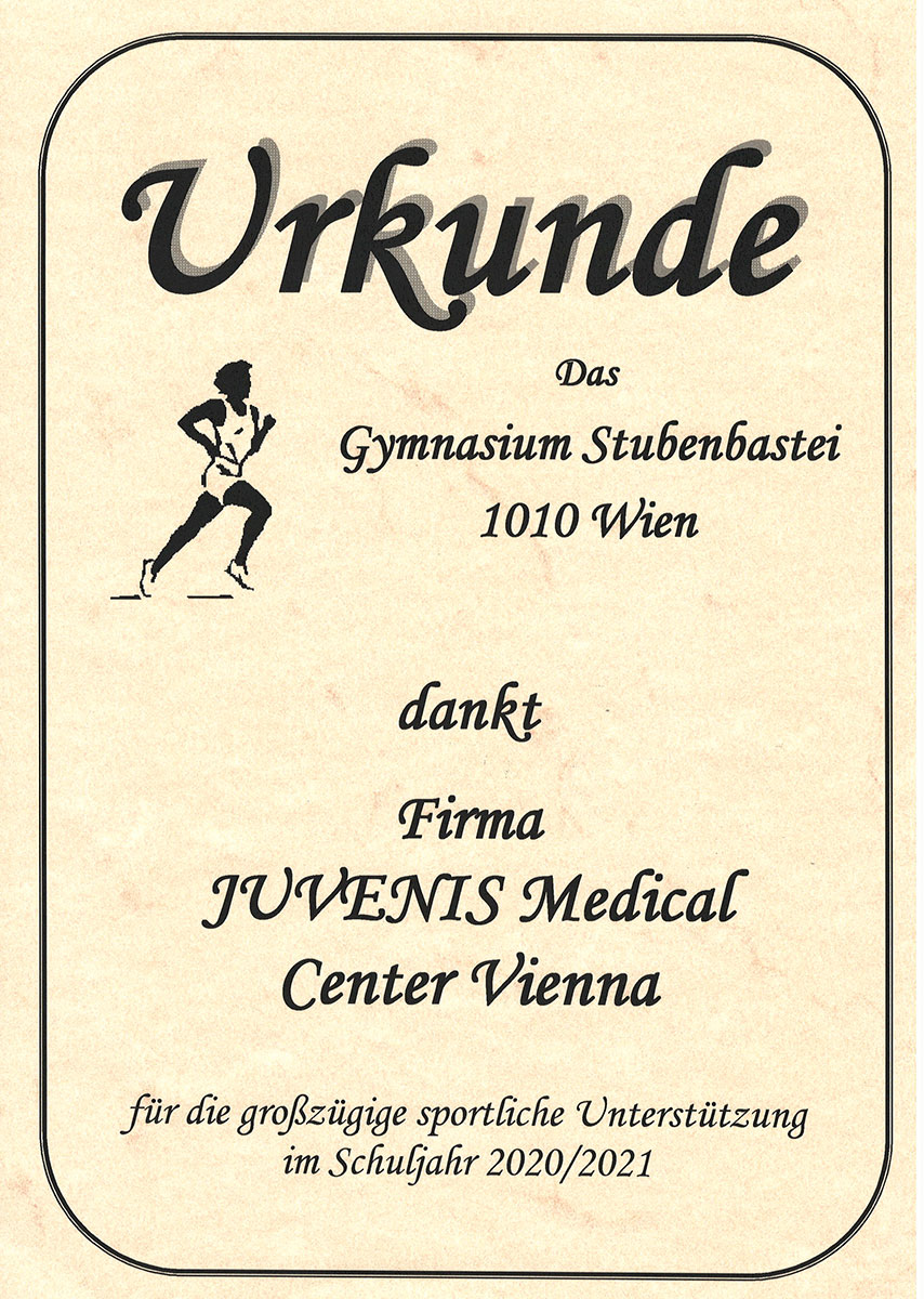 Urkunde Sponsoring Gymnasium Stubenbastei JUVENIS