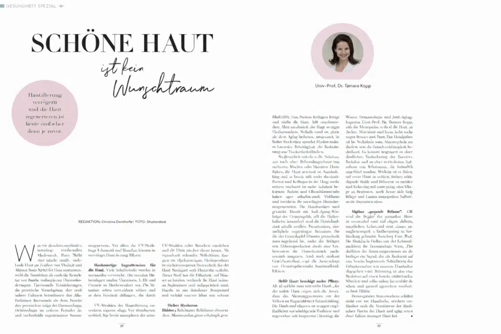 Artikel in der Zeitschrift Wienerin – Schöne Haut – Dr. Tamara Kopp class="img-responsive